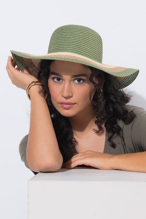 Chapeau en paille, bandes colorées, large bord