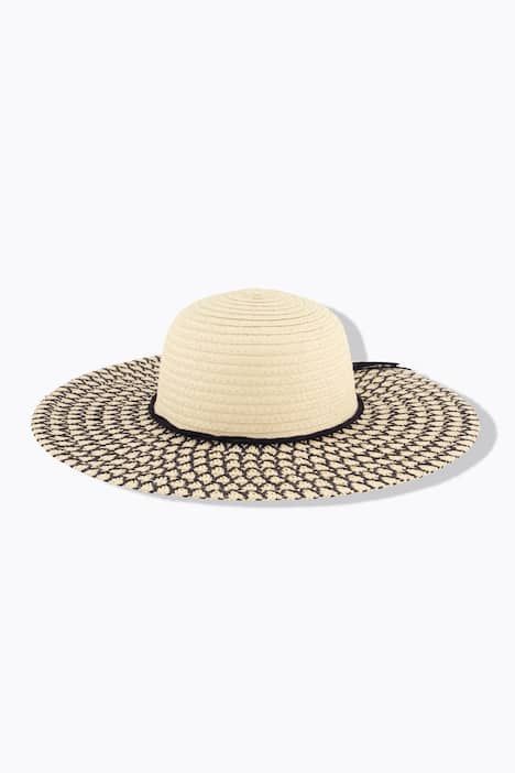 Chapeau en paille, ruban fantaisie et bord avec motif