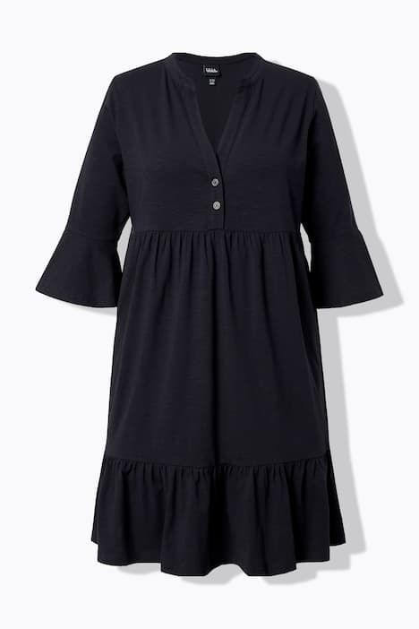 Robe en jersey, coupe évasée, col tunisien et manches 3/4