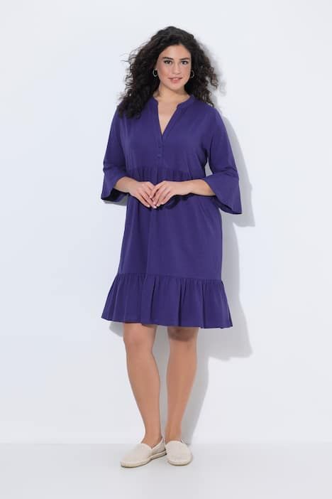 Robe en jersey, coupe évasée, col tunisien et manches 3/4