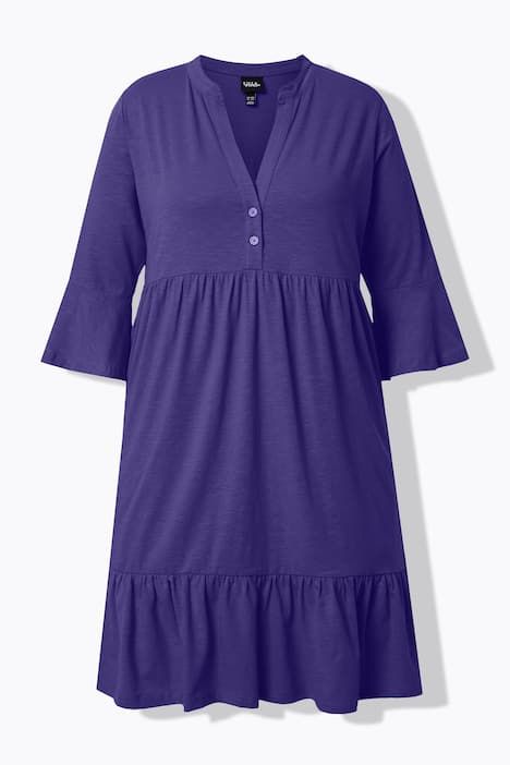 Robe en jersey, coupe évasée, col tunisien et manches 3/4