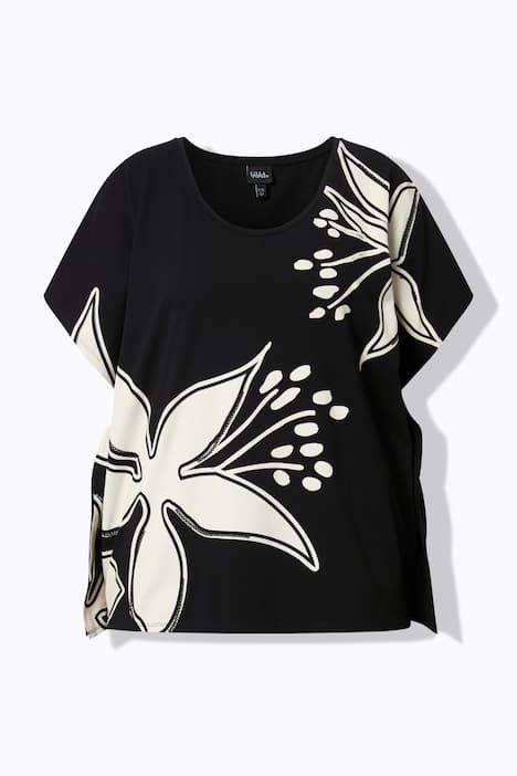T-shirt esprit poncho, motif floral, décolleté rond et manches courtes