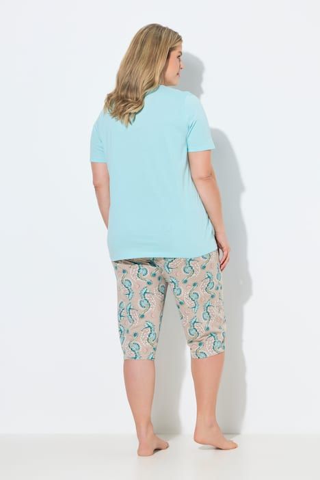 Pyjama motif hippocampes, décolleté rond et manches courtes