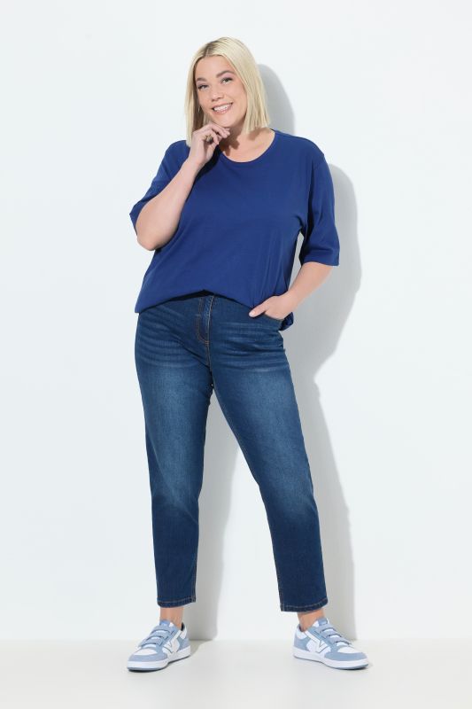 Jean Mom en denim stretch, coupe 5 poches et taille confortable