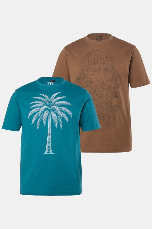 Lot de 2 t-shirts JP 1880 à manches courtes, imprimé poitrine - jusqu'au 8 XL