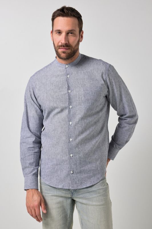 Chemise à rayures JP 1880 en lin mélangé, manches longues et col officier, coupe Modern Fit - jusqu'au 8 XL