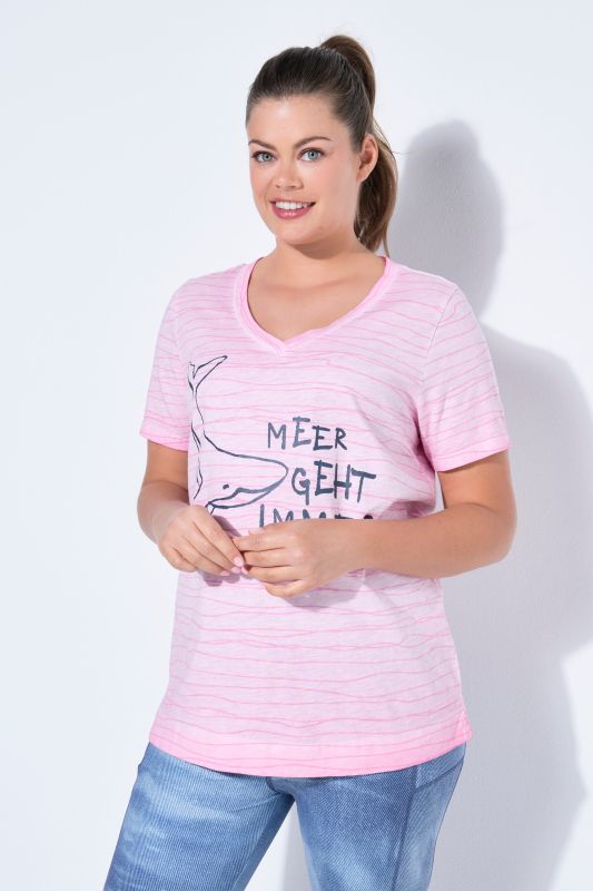 T-shirt décolleté en V et manches courtes, teinture à froid