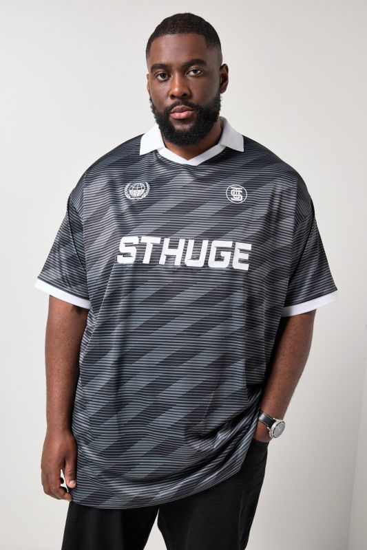 Polo STHUGE oversize, jersey léger à motif, manches courtes et col sans boutons - jusqu'au 8 XL