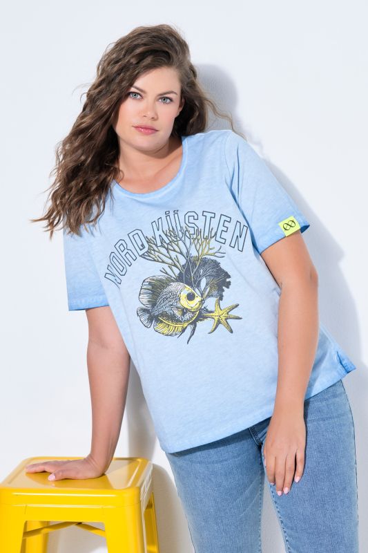 T-shirt avec imprimé, manches courtes et teinture à froid