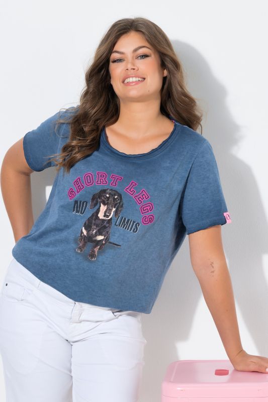 T-shirt imprimé chien, manches courtes et teinture à froid