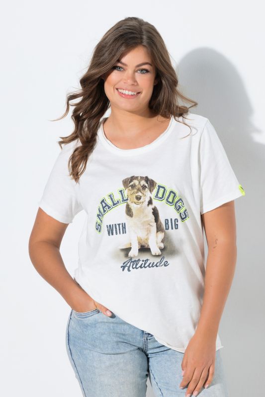 T-shirt imprimé chien, manches courtes et teinture à froid