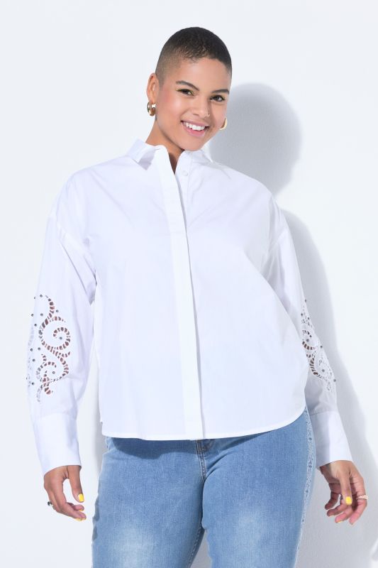 Chemisier coupe oversize, broderie et manches longues avec rivets fantaisie