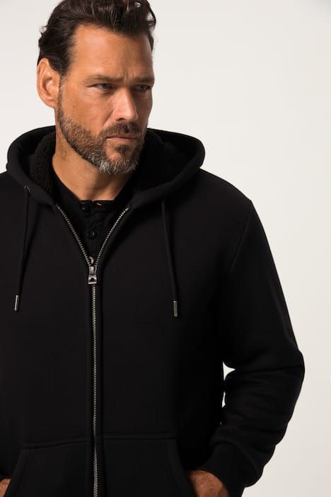 Veste à capuche JP 1880, collection Outdoor, fermeture zippée, modèle en molleton avec doublure en polaire bouclée - jusqu'au 8 XL