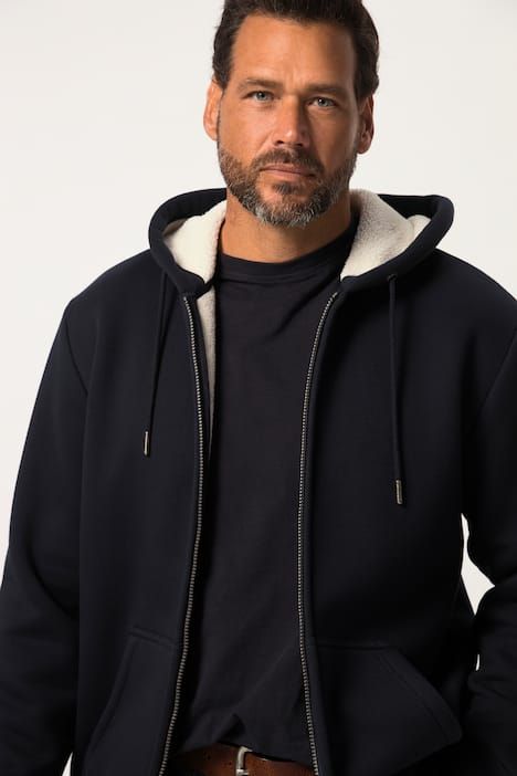 Veste à capuche JP 1880, collection Outdoor, fermeture zippée, modèle en molleton avec doublure en polaire bouclée - jusqu'au 8 XL