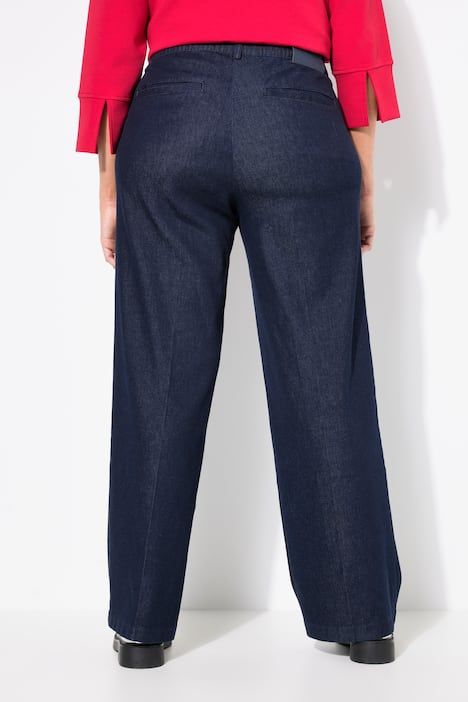 Jean Mary, jambe large avec pli marqué, taille confortable