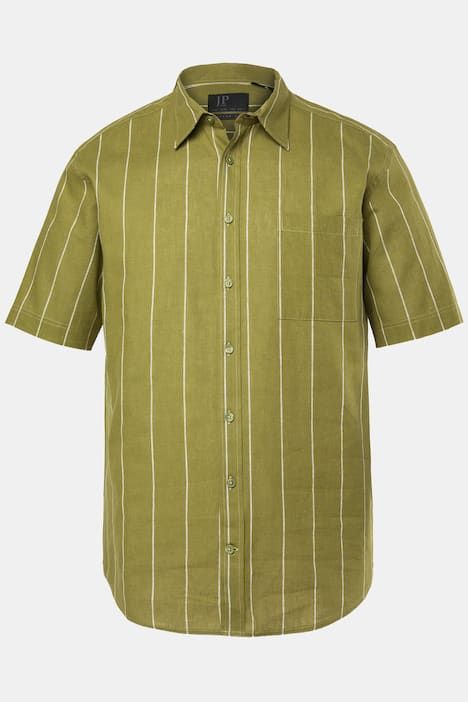 Chemise rayé en lin mélangé JP1880, manches courtes et col kent, coupe Modern Fit - jusqu'au 8 XL