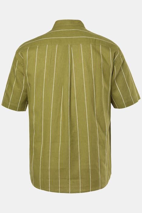 Chemise rayé en lin mélangé JP1880, manches courtes et col kent, coupe Modern Fit - jusqu'au 8 XL