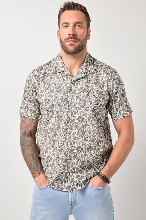 Chemise JP 1880 en lin mélangé, imprimé à fleurs, manches courtes et col cubain, coupe Cuba-Fit - jusqu'au 8 XL