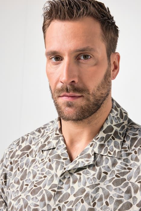 Chemise JP 1880 en lin mélangé, imprimé à fleurs, manches courtes et col cubain, coupe Cuba-Fit - jusqu'au 8 XL