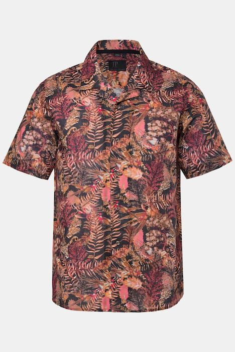 Chemise JP 1880 en lin mélangé, imprimé all-over, manches courtes et col cubain, coupe Cuba Fit - jusqu'au 8 XL