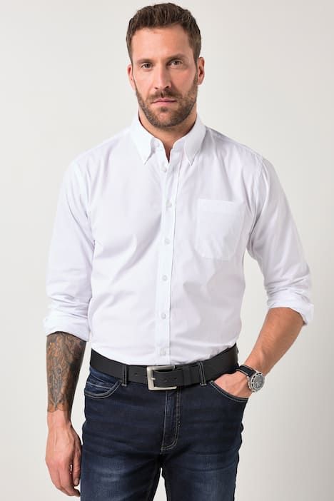 Chemise JP 1880 avec finition FLEXNAMIC®, manches longues et col à pointes boutonnées, coupe Modern Fit