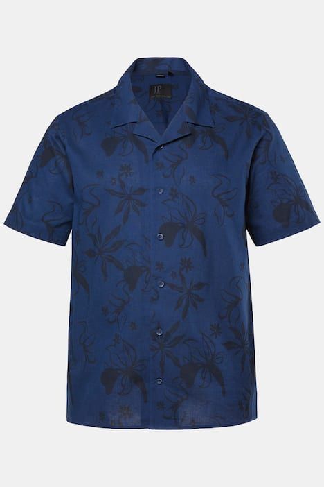Chemise JP 1880 en lin mélangé, imprimé all-over, manches courtes et col cubain, coupe Cuba Fit - jusqu'au 8 XL