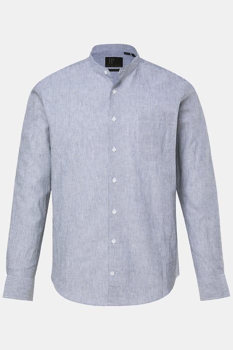 Chemise à rayures JP 1880 en lin mélangé, manches longues et col officier, coupe Modern Fit - jusqu'au 8 XL