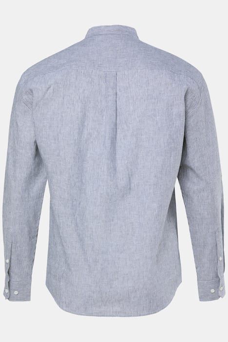 Chemise à rayures JP 1880 en lin mélangé, manches longues et col officier, coupe Modern Fit - jusqu'au 8 XL