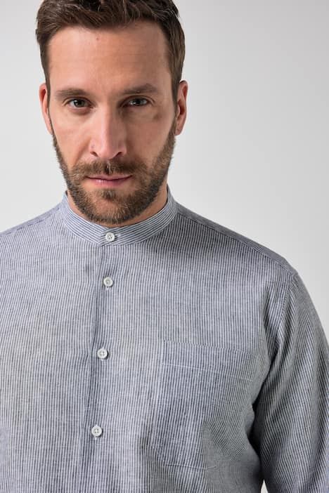 Chemise à rayures JP 1880 en lin mélangé, manches longues et col officier, coupe Modern Fit - jusqu'au 8 XL