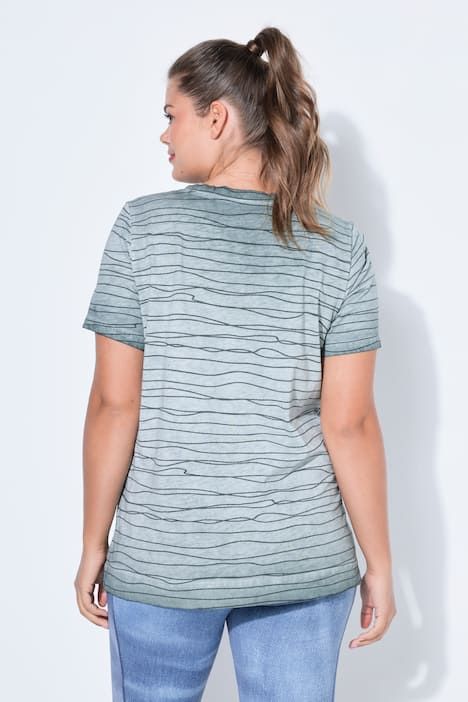 T-shirt décolleté en V et manches courtes, teinture à froid