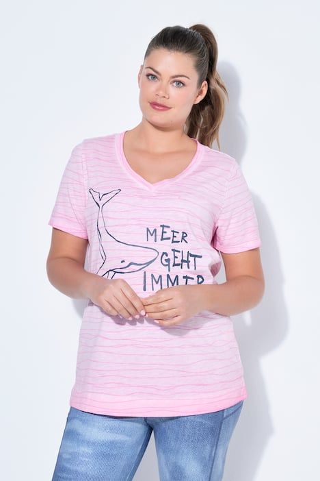 T-shirt décolleté en V et manches courtes, teinture à froid