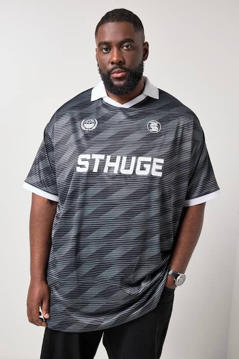 Polo STHUGE oversize, jersey léger à motif, manches courtes et col sans boutons - jusqu'au 8 XL