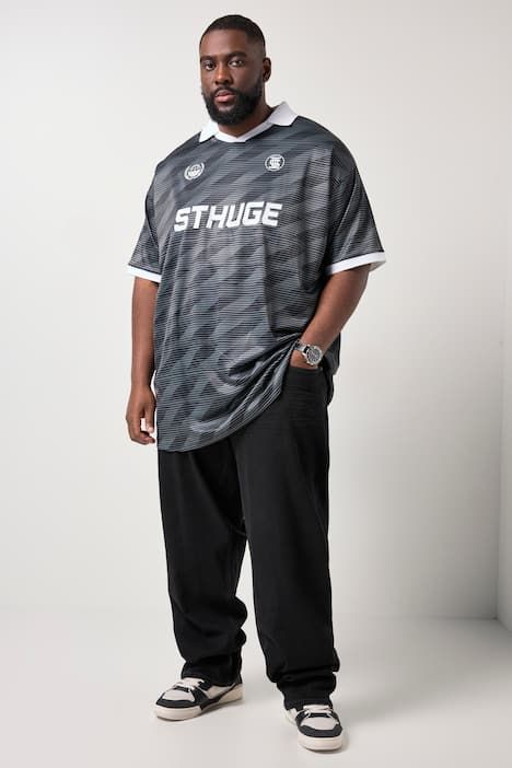 Polo STHUGE oversize, jersey léger à motif, manches courtes et col sans boutons - jusqu'au 8 XL