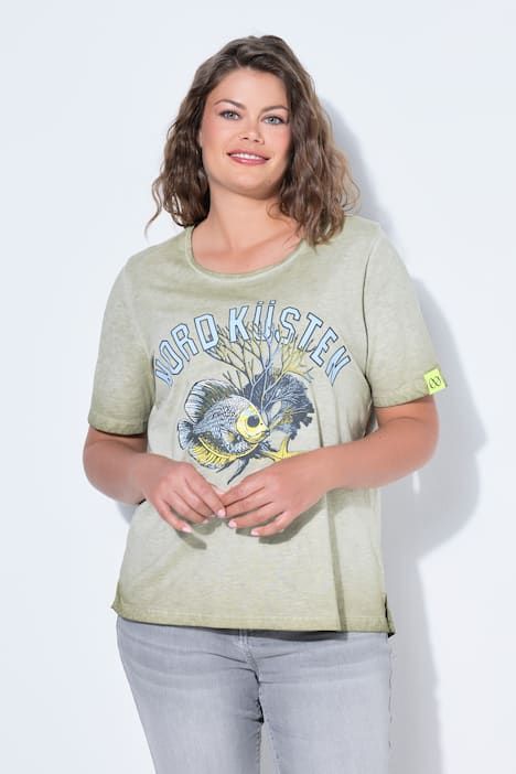 T-shirt avec imprimé, manches courtes et teinture à froid