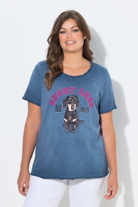 T-shirt imprimé chien, manches courtes et teinture à froid