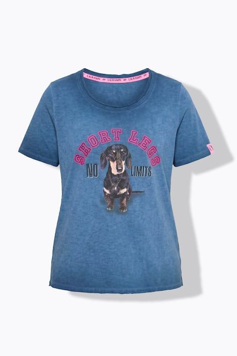 T-shirt imprimé chien, manches courtes et teinture à froid