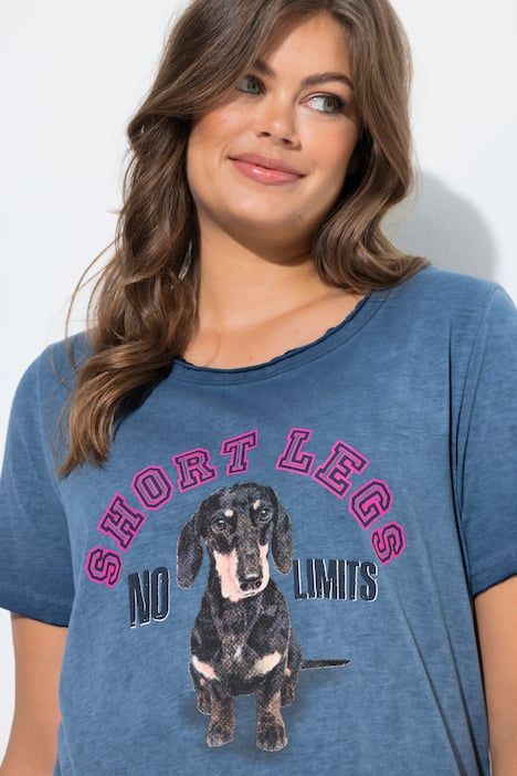 T-shirt imprimé chien, manches courtes et teinture à froid