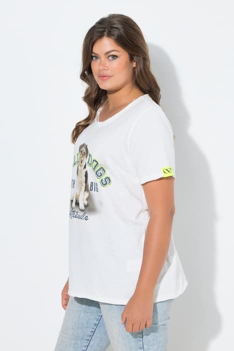 T-shirt imprimé chien, manches courtes et teinture à froid