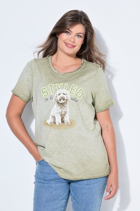 T-shirt imprimé chien, manches courtes et teinture à froid