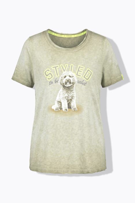T-shirt imprimé chien, manches courtes et teinture à froid