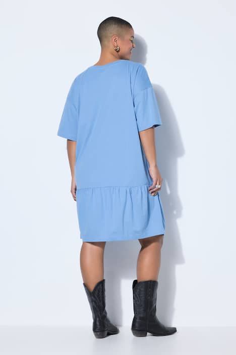 Robe en jersey avec volant, manches courtes et coupe évasée