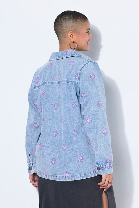 Veste en jean à manches longue, broderie Sun, coupe Boxy Fit