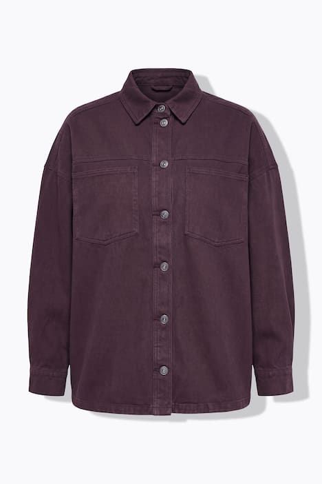 Chemisier en denim enduit, coupe oversize et manches longues