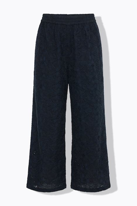 Pantalon en dentelle de coton, taille élastique et jambe large