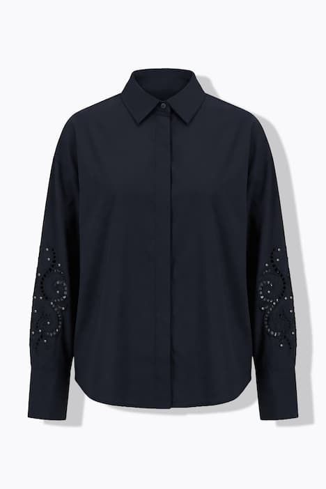 Chemisier coupe oversize, broderie et manches longues avec rivets fantaisie