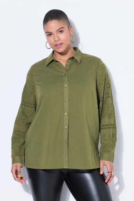 Chemisier droit à manches longues, broderies, coupe Staight Fit