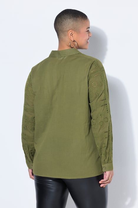 Chemisier droit à manches longues, broderies, coupe Staight Fit