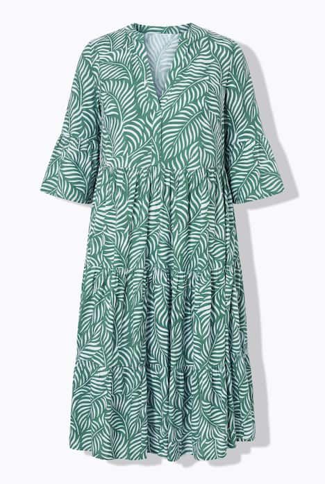 Robe maxi, imprimé feuilles, décolleté en V et volants