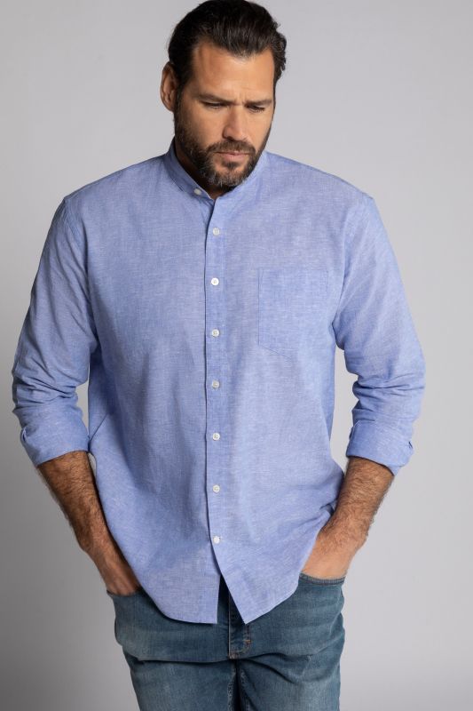 Chemise en lin mélangé. Manches longues et col officier - coupe Modern Fit