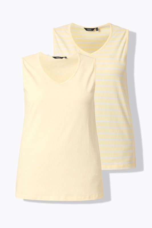 Débardeurs en lot de 2, rayures/uni. Col V, sans manches